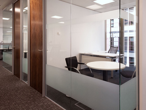 Glass meeting rooms, partitioned interview spaces